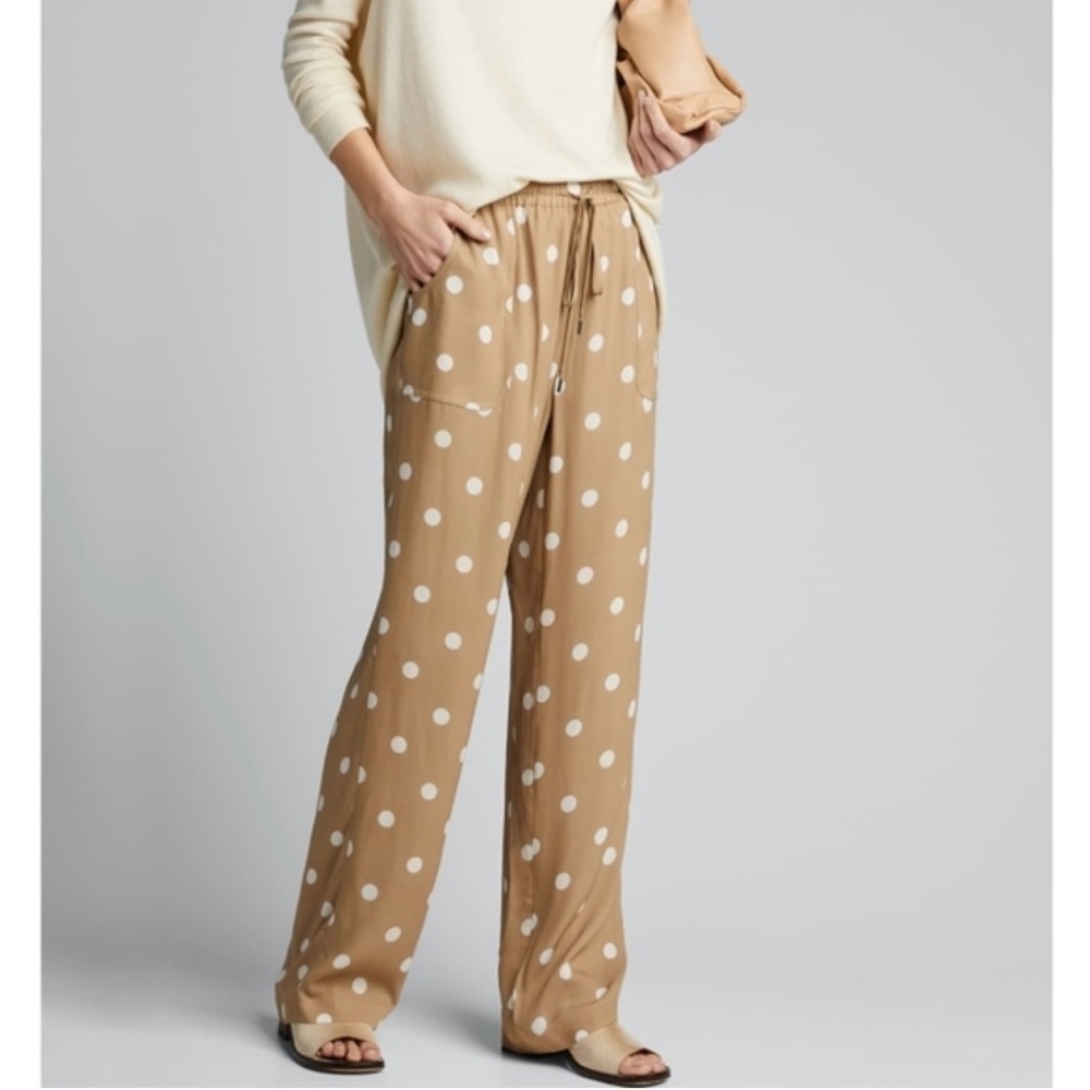 Elie Tahari Zuma brown pants white polka dots straight-leg Size: M waist band
